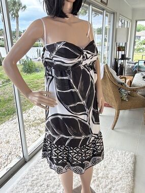 White House Black Market Black and White Dress with Leaf Pattern